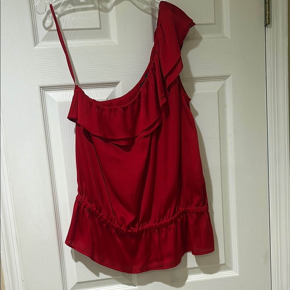 The Limited Red Asymmetrical Ruffled Camisole